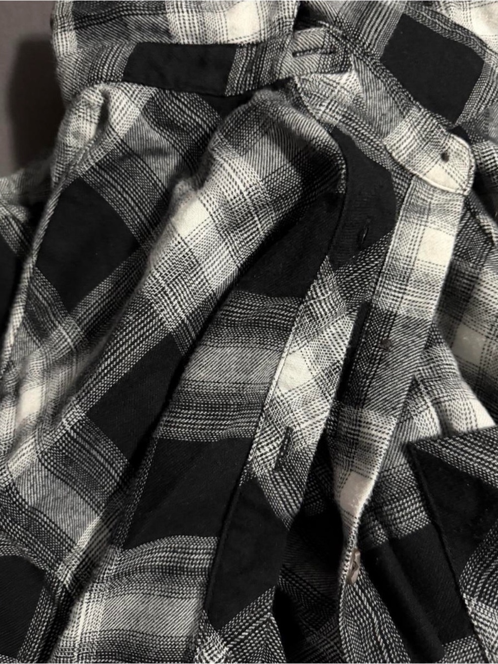 Black and White Plaid Button-Up Flannel Wild Fable